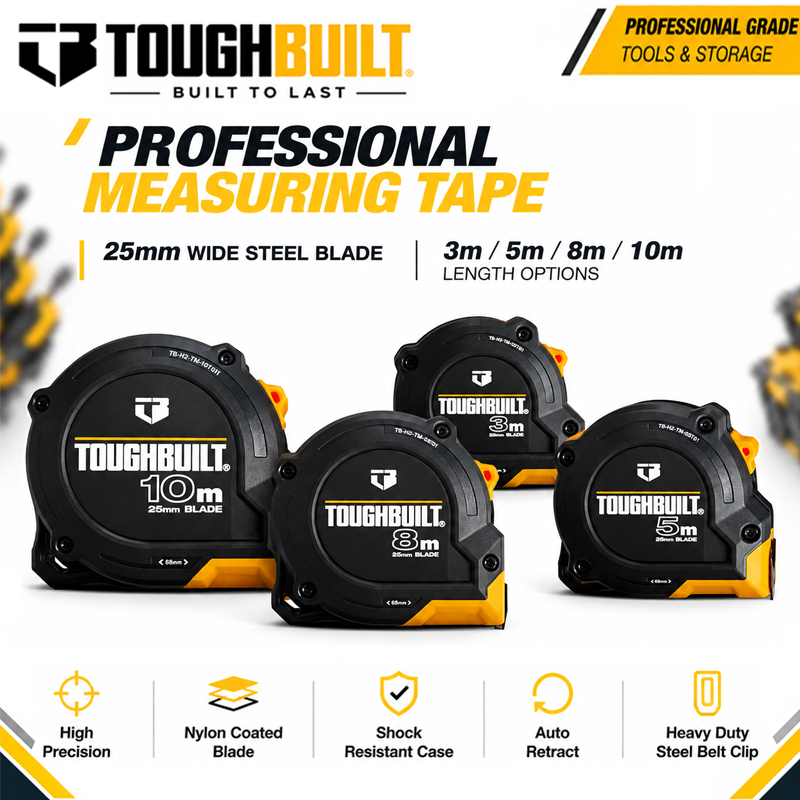 Stanley Tape 25Ft - TOUGHBUILT 3m/5m/8m/10m 시리즈 강철 줄자, 25mm